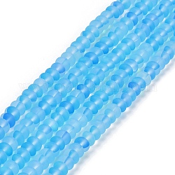 Hebras de cuentas de vidrio transparentes esmeriladas, rerondana plana, luz azul cielo, 8x5mm, agujero: 1 mm, aproximamente 75 pcs / cadena, 14.96'' (38 cm)