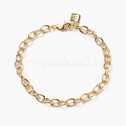 Brass Cable Chain Bracelets, with Lobster Claw Clasps, Long-Lasting Plated, Word Good Luck, Real 18K Gold Plated, 8-1/4 inch(21cm)