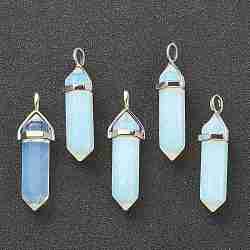 Opalite Pendants, with Platinum Tone Brass Findings, Bullet, 39.5x12x11.5mm, Hole: 4.5x2.8mm