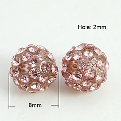 Harz Strass Perlen, Klasse A, Runde, Lichtrosen, 8 mm, Bohrung: 2 mm