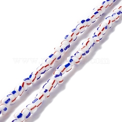 Handmade Lampwork Beads Strands,  3 Tone, Column, White, 4~5.5x2~4mm, Hole: 1.8mm, about 130pcs/strand, 14.96~15.16 inch(38~38.5cm)