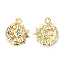 Colgantes de aleación de Diamante de imitación, luna con amuletos de sol, dorado, 16x13.5x2.5mm, agujero: 1.6 mm