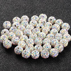 Perles de boule pavé disco , Perles de strass en argile polymère, Grade a, ronde, cristal ab, 6mm, Trou: 0.8mm