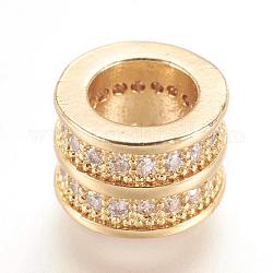 Perles européennes en laiton avec zircone cubique de micro pave, Perles avec un grand trou   , véritable 18k plaqué or, colonne, or, 8x6mm, Trou: 5mm
