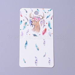 Cartes d'affichage de boucles d'oreilles en carton, rectangle avec motif renne / cerf de Noël, blanc, 9x5x0.04 cm, Trou: 1.5mm