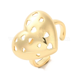 Brass Open Cuff Rings, Heart, Real 18K Gold Plated, Inner Diameter: 19mm