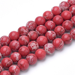 Fili di perle di diaspro imperiale sintetico, tinto, tondo, cremisi, 8~8.5mm, Foro: 1 mm, circa 47pcs/filo, 15.5 pollice.
