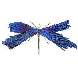 Electroplate Natural Tourmaline Insect Dragonfly Figurine, with Alloy Findings, for Desktop Ornament, Dark Blue, 110~140mm