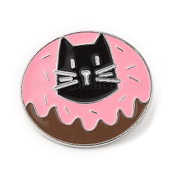 猫がテーマの合金エナメルブローチ  バックパックの衣類用のピン  ドーナツ  28x31x1.5mm