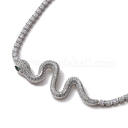 Halskette mit Schlangen-Anhänger aus kubischem Zirkonia und Schalenketten, Messingschmuck für Damen, Platin Farbe, 29.13 Zoll (74 cm)