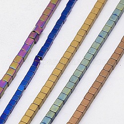 Electroplate Non-magnetic Synthetic Hematite Beads Strands, Frosted, Cube, Grade A, Mixed Color, 3x3x3mm, Hole: 1mm, about 127pcs/strand, 16 inch