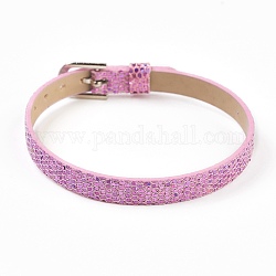 PU Leather Watch Band Strap, Watch Belt, Fit Slide Charms, with Iron Clasps, Platinum, Violet, 8-5/8 inch(22cm), 7.5x1.5mm