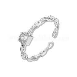 Открытое кольцо-манжета из прозрачного кубического циркония для женщин, кольцо из латуни, без кадмия, без никеля и без свинца, платина, размер США 6 3/4 (17.1 мм)
