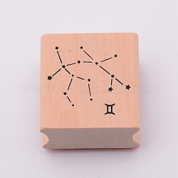 Holzstempel, mit Gummi, Quadrat mit zwölf Sternbildern, Zwillinge, 30x30x24 mm