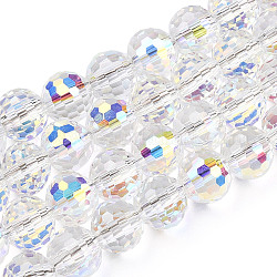 Transparent Electroplate Glass Bead Strands, AB Color Plated, Faceted(96 Facets), Round, Clear AB, 8mm, Hole: 1.4mm, about 70pcs/strand, 19.88 inch~20.67 inch(50.5~52.5cm)
