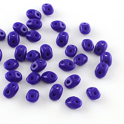 Perles de rocaille avec 2 trou, Perles de verre tchèques, bleu moyen, 5x3.5x3mm, Trou: 0.5mm, environ 260 pcs/20 g