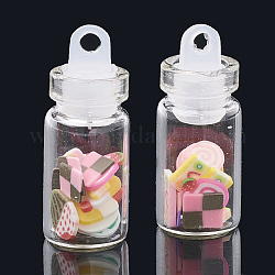 Accessories de décoration d'art d'ongle en argile polymère manuels, avec bouteille de verre et bouchon de bouteille en plastique ccb, couleur mixte, 5~7x3~5.5x0.1~1mm, bouteille: 27.5x11 mm, Trou: 3mm