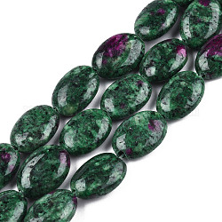 Rubí sintético oval plano en hebras de cuentas de piedra zoisita, teñido, verde, 18x13x6mm, agujero: 2 mm, aproximamente 22 pcs / cadena, 15.7 pulgada