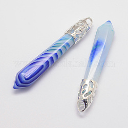 Natural Stripe Agate Big Pointed Pendants, with Alloy Findings, Bullet, Platinum, 57~63x13x10mm, Hole: 3x4mm