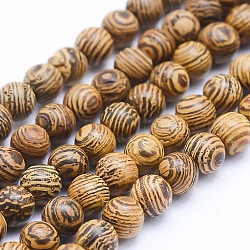 Natural Wenge Wood Beads Strands, Round, Dyed, 8mm, Hole: 1mm, about 50pcs/strand, 15.7 inch(40cm)