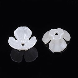3花弁ABSプラスチックパール調ビーズキャップ  花  乳白色  10.5x11x5mm  穴：1.5mm
