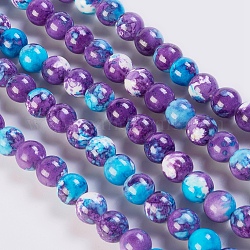 Natural Ocean White Jade/Rain Flower Stone Beads Strands, Dyed, Round, Dark Violet, 10mm, Hole: 1mm, about 38~40pcs/strand, 15.1 inch~15.7 inch