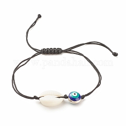 Bracelet de perles tressées en acrylique et émail mauvais œil, bracelet réglable pour femme, noir, diamètre intérieur: 1/2~3-1/2 pouce (1.4~8.8 cm)