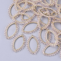 Perles de verre pendentifs, avec les accessoires en laiton plaqués or, oeil de cheval, blush lavande, 31x19x3mm, Trou: 1.8mm