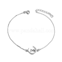 Shegrace joli bracelet de cheville en argent sterling plaqué rhodium 925, avec chaton dans la lune, platine, 200x14mm
