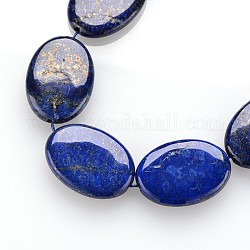 Natural Lapis Lazuli Beads Strands, Flat Oval, Dyed, 34x25x7mm, Hole: 1mm, about 11pcs/strand, 14.7inch
