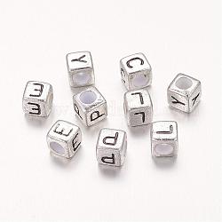 6 mm argento lettere misti cubo acrilico perline, foro orizzontale, circa6 mm di diametro, Foro: 3 mm, circa 260pcs/50g