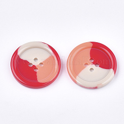 Tri-color Resin Buttons, 4-Hole, Flat Round, Colorful, 38x5mm, Hole: 3.5mm