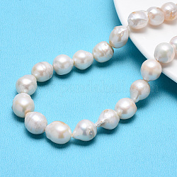 Fili di perle di keshi di perle barocche naturali, perla d'acqua dolce coltivata, tondo, bianco antico, 14~16x13mm, Foro: 0.8 mm, circa 26pcs/filo, 15.55 pollice
