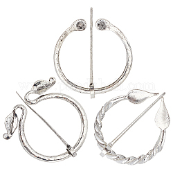 Gorgecraft 3pcs 3 broches en alliage de style, pince à anneau pour écharpe de vêtements, couleur d'argent, 67~69x56~64x9~11, pin: 2~3x2~3.5 mm, 1pc / style