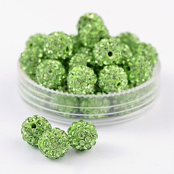 Perles de boule pavé disco , Perles de strass en argile polymère, Grade a, ronde, péridot, pp12 (1.8~1.9mm), 8mm, Trou: 1mm