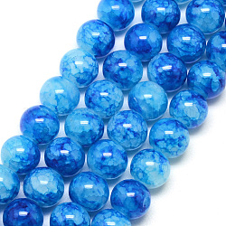 Dipinto di cottura fili di perline di vetro crackle, tondo, blu royal, 8mm, Foro: 1.3~1.6 mm, circa 100pcs/filo, 31.4 pollice