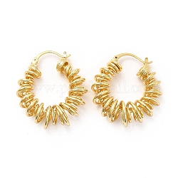Spring Ring Brass Hoop Earrings for Women, Real 18K Gold Plated, 34x28.5x11mm, Pin: 1.2x0.7mm