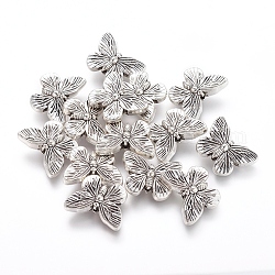 Perline in lega stile tibetano, farfalla, piombo & cadimo libero, argento antico, 14x18x5mm, Foro: 1.5 mm