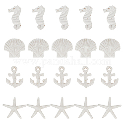 GORGECRAFT 4 Style 40 Pieces Scallop Shells Starfish Anchor Sea Horse Decorations Small Tiny Sea Shells White Clam Bulk Natural Seashell Ocean Theme for Wedding Home Decor and Craft Project
