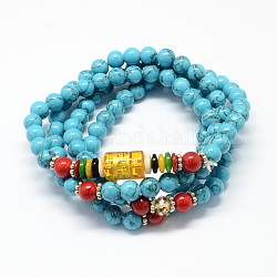 4-Loop-Wrap Buddha Meditation gelbe Jade Perlen Armbänder, buddhistisch Halsketten, Licht Himmel blau, 700x6 mm, 108 Stk. / Strang, etwa 27.5 Zoll