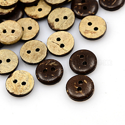 Botones de coco, 2 agujero, plano y redondo, coco marrón, 10x2.5mm, agujero: 1.5 mm