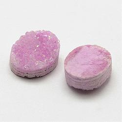 Galvánico cabochons de cristal druzy naturales, oval, teñido, rosa, 10x8x4~5mm