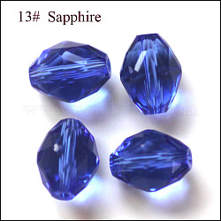 Perles d'imitation cristal autrichien, grade AAA, facette, ovale, bleu, 8x6mm, Trou: 0.7~0.9mm