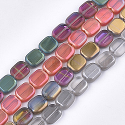Perle di vetro smerigliato placca fili, rettangolo, colore misto, 12x10x4mm, Foro: 1 mm, circa 55pcs/filo, 25.1 pollice
