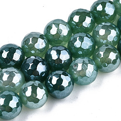 Galvanoplastie perles en agate naturelle brins, teinte, facette, perle plaquée lustre, ronde, vert de mer, 10.5mm, Trou: 1.2mm, Environ 36~37 pcs/chapelet, 14.37 pouce ~ 14.57 pouces (36.5 cm ~ 37 cm)