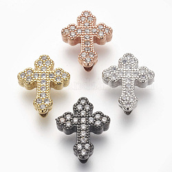 Perles de zircone cubique micro pave en Laiton, sans plomb et sans cadmium, croix, clair, couleur mixte, 15x12x4mm, Trou: 1.6mm