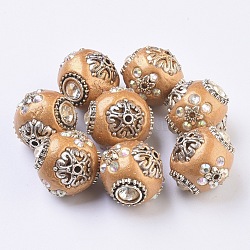 Manuell Indonesiene Perlen, mit Metall-Zubehör, Runde, Antik Silber Farbe, dunkelgolden, 19~20x19.5~21x18.5~20.5 mm, Bohrung: 1.5 mm