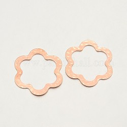 Hammered Brass Flower Linking Rings, Rose Gold, 32.5x32.5x1mm