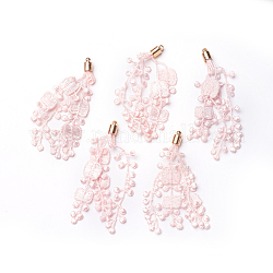 CCB Plastic Big Pendants, with Lace, Flower, Golden, Pink, 70~90x6mm, Hole: 1.6mm