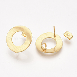 304 Stainless Steel Stud Earring Findings, with Loop and Ear Nuts/Earring Backs, Flat Round, Golden, 18mm, Hole: 3mm, Pin: 0.7mm